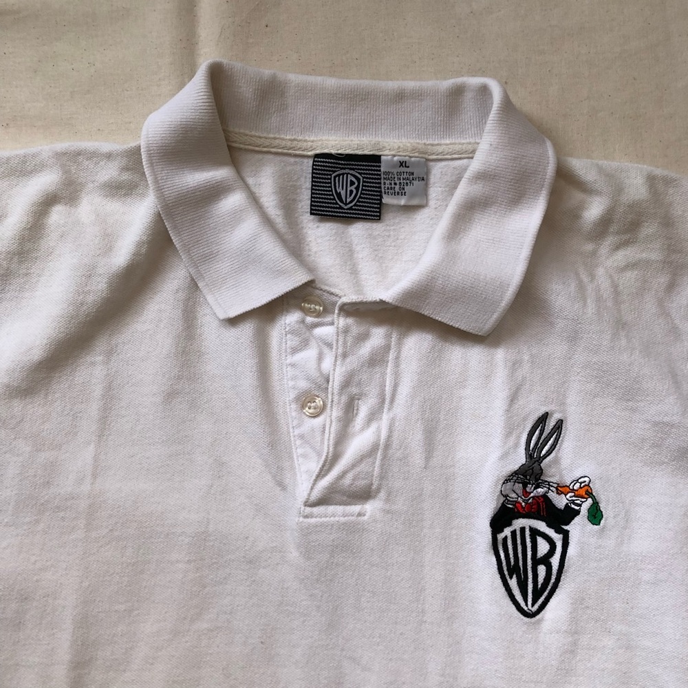 vintage looney toons white polo shirt, short sleeve polo shirt warner bros